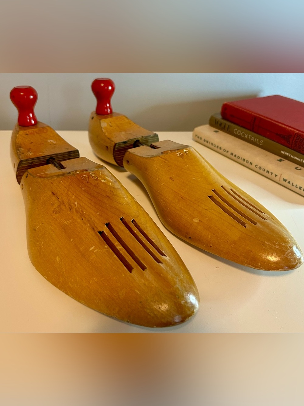 Vintage Red Hed Wooden Shoe Tree Stretchers Pair Cobbler Decor